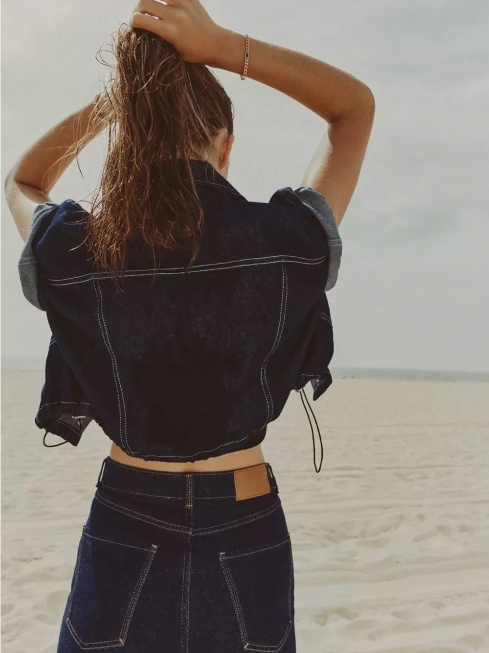 ZARA DENIM CROPPED TOP - Picture 3 of 16